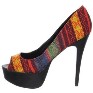 Colorful tweed tribal pattern heels